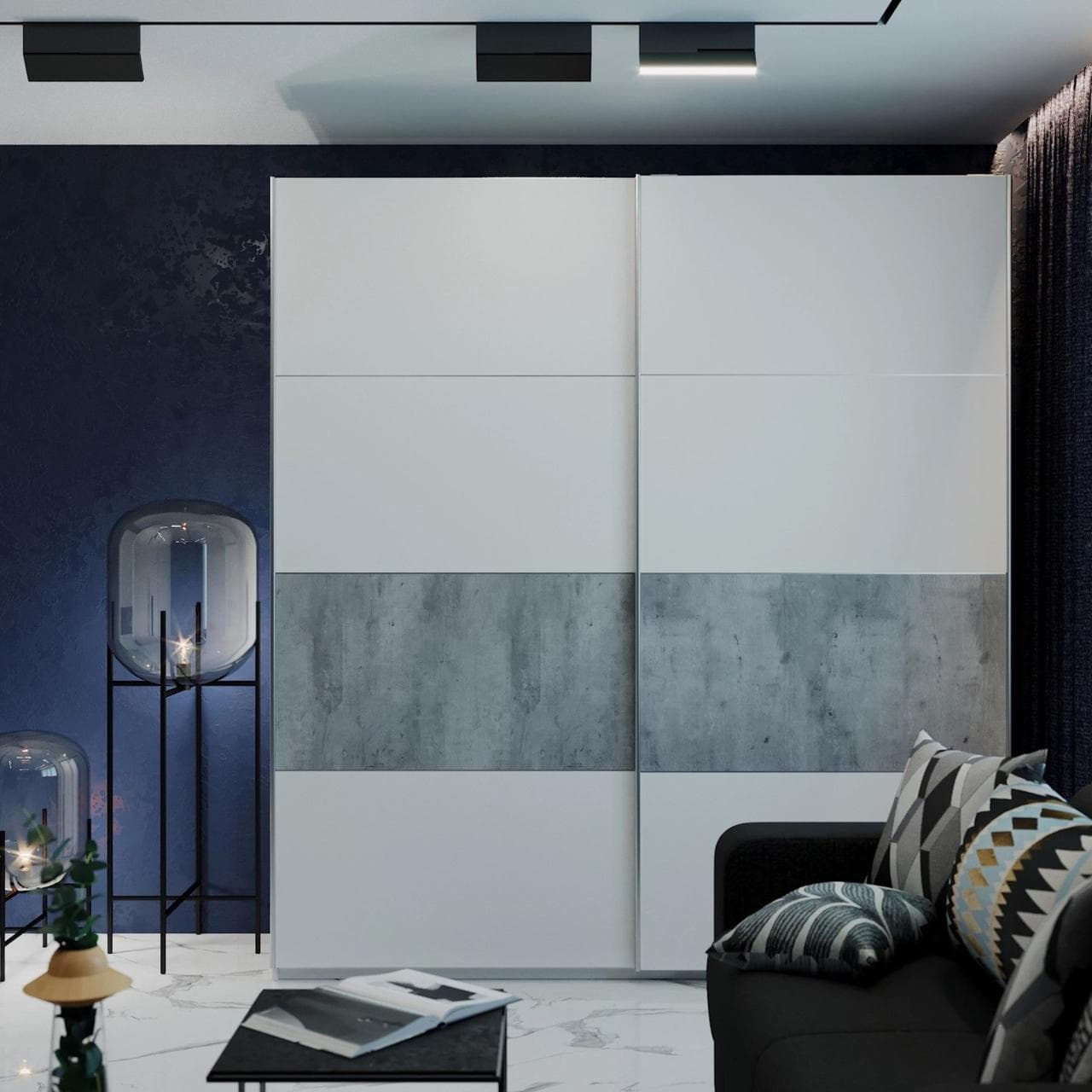 Шафа купе Doros G-Caiser Графіт / Білий вставка Бетон 2 ДСП / 4 частини 220х60х240 (42001013)