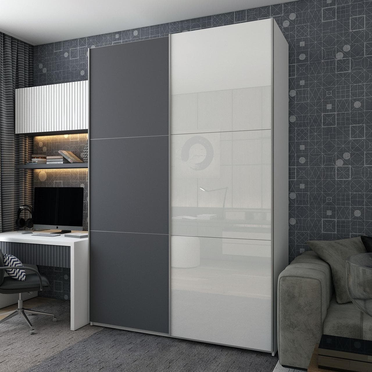 Шафа купе Doros G-Caiser Білий Графіт/Білий 1 ДСП / 1 скло / 3 частини 180х60х240 (42005094)
