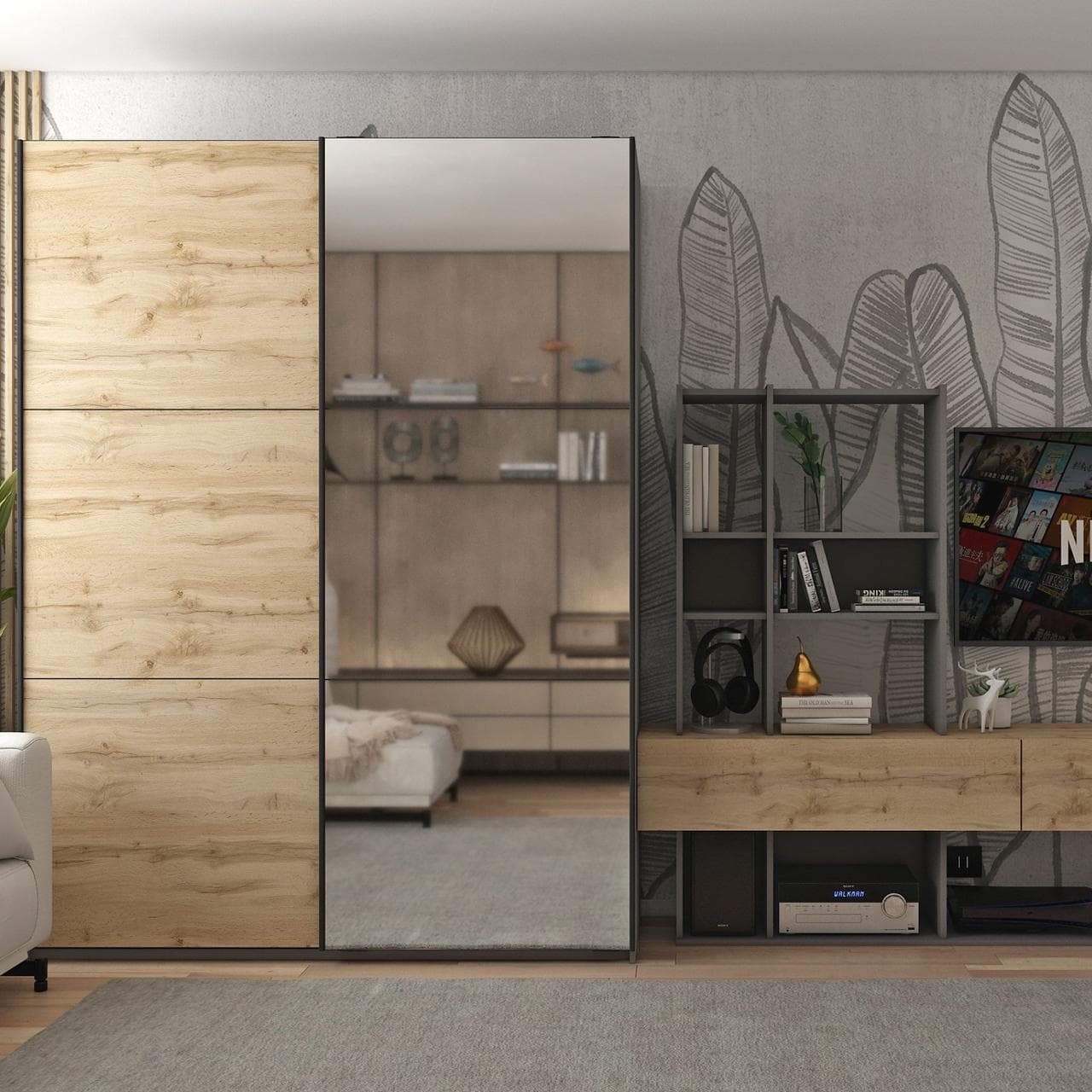 Шафа купе Doros G-Caiser Графіт Дуб Евок 1 ДСП / 1 Дзеркало 160х60х240 (42005072)