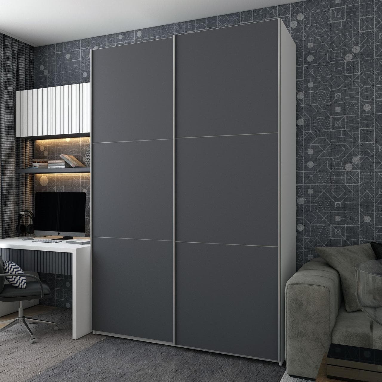 Шафа купе Doros G-Caiser Білий Графіт 2 ДСП / 3 частини 160х60х240 (42005087)