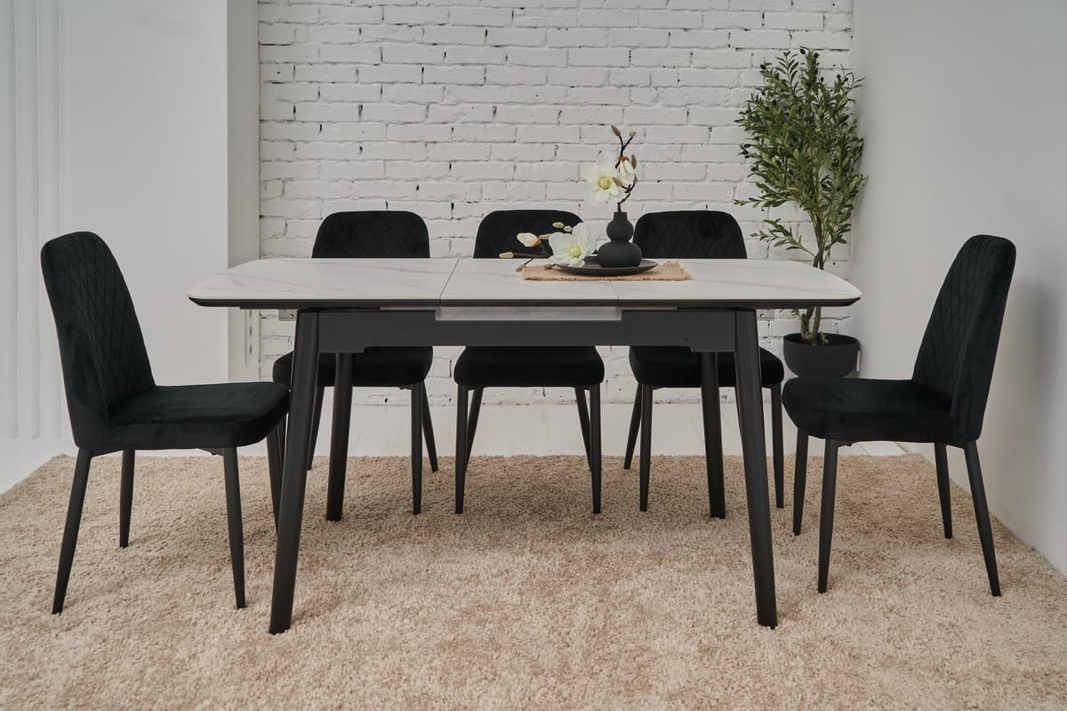 Керамічний стіл TM-76 білий мармур + чорний 3