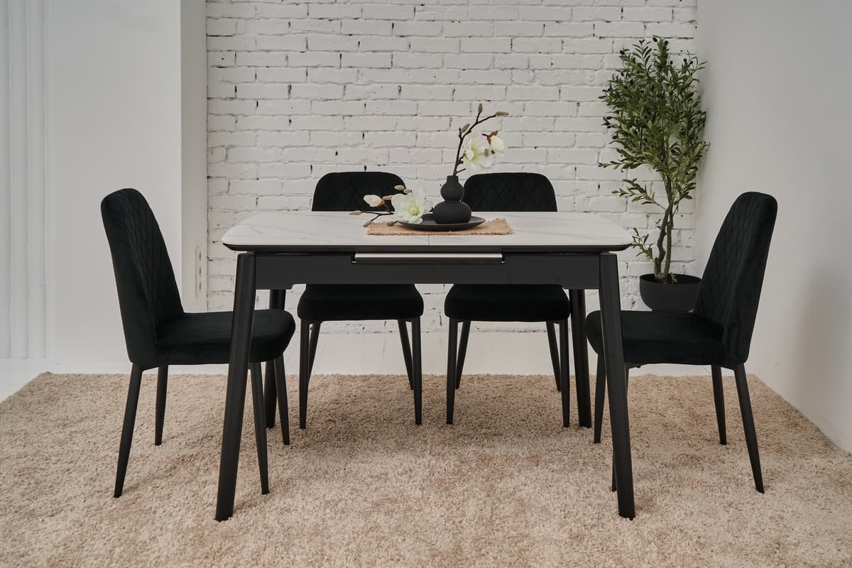 Керамічний стіл TM-76 білий мармур + чорний 4