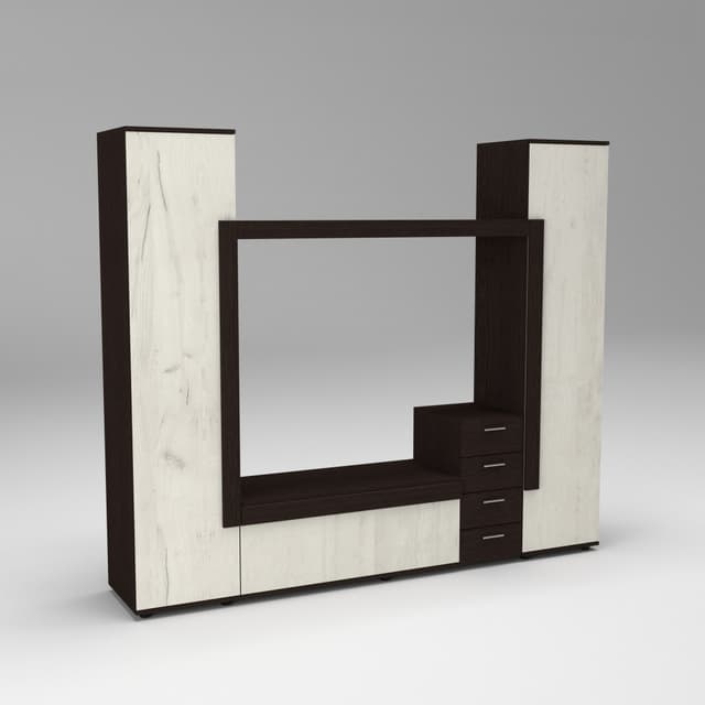 Стінка у вітальню під ТВ Ехо-2, Дуб Крафт Білий/Венге Магія, 2160х420х1850