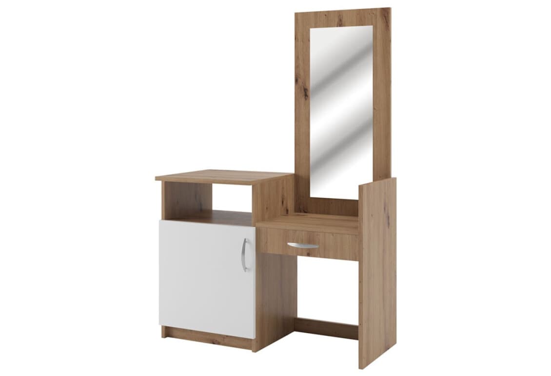 Стіл туалетний Кім New з тумбою, шухлядою та дзеркалом 93 см Дуб артизан/Білий