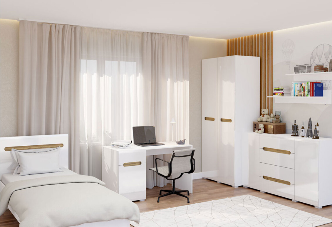 Комод Бянко 2-дверний з 4 шухлядами 150 см, Білий з вставкою дуб аппалачі 2