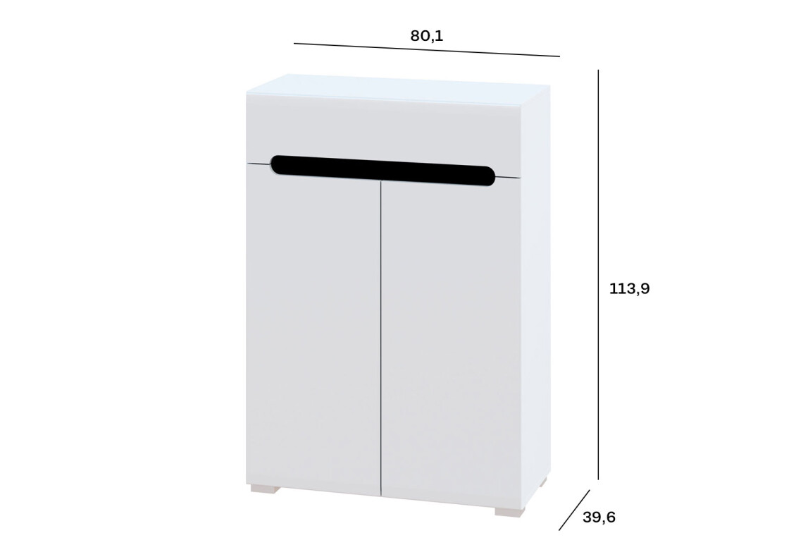 Комод Бянко 2-дверний з шухлядою 80 см Білий з чорною вставкою 4