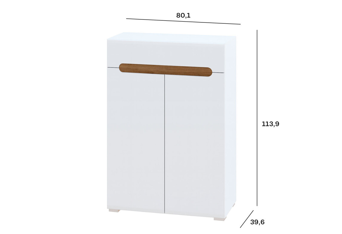 Комод Бянко 2-дверний з шухлядою 80 см Білий з вставкою дуб аппалачі 3