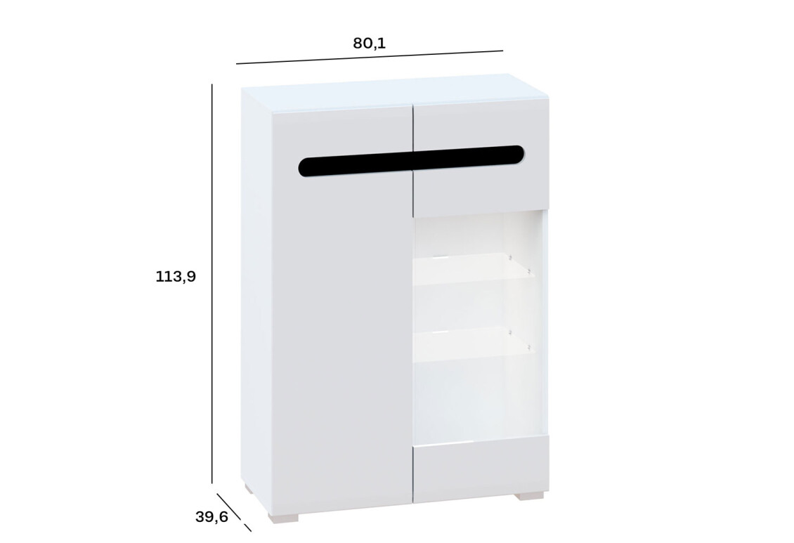 Комод Бянко 2-дверний з вітриною 80 см Білий з чорною вставкою 3