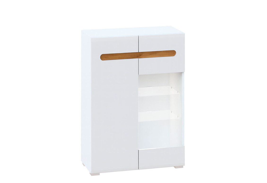 Комод Бянко 2-дверний з вітриною 80 см Білий з вставкою дуб аппалачі