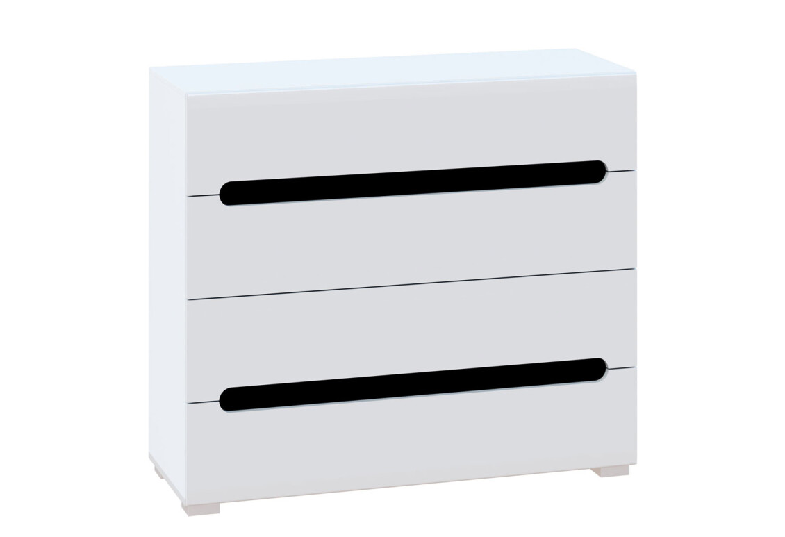 Комод Бянко з 4 шухлядами 105 см Білий з чорною вставкою 2