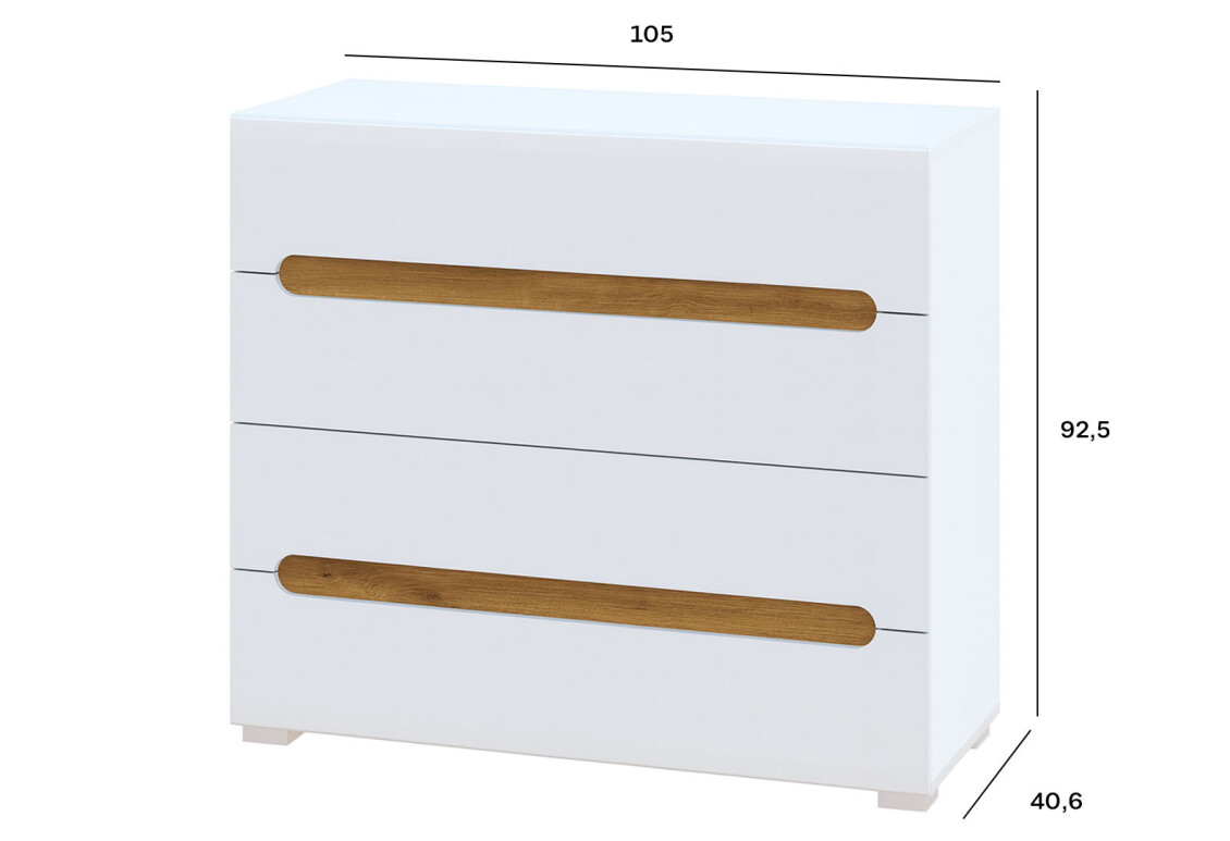 Комод Бянко з 4 шухлядами 105 см Білий з вставкою дуб аппалачі 3