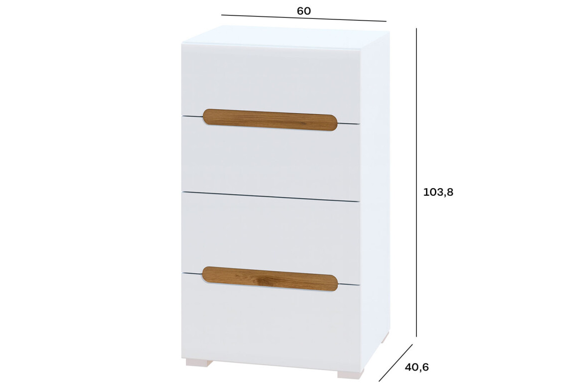 Комод Бянко з 4 шухлядами 60 см Білий з вставкою дуб аппалачі 3