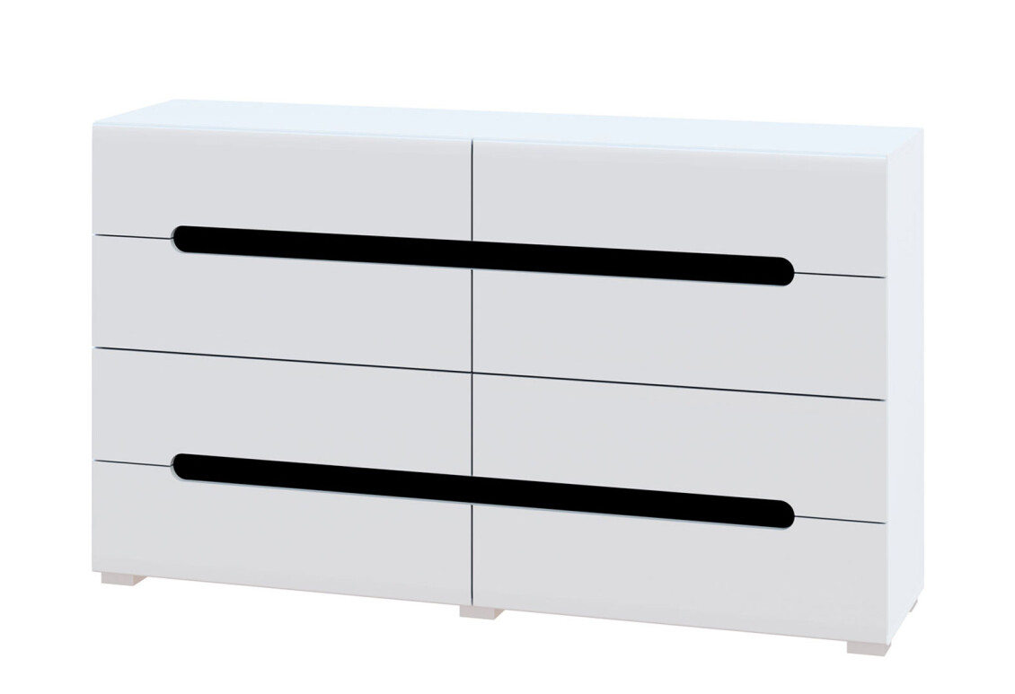 Комод Бянко з 8 шухлядами 160 см Білий з чорною вставкою