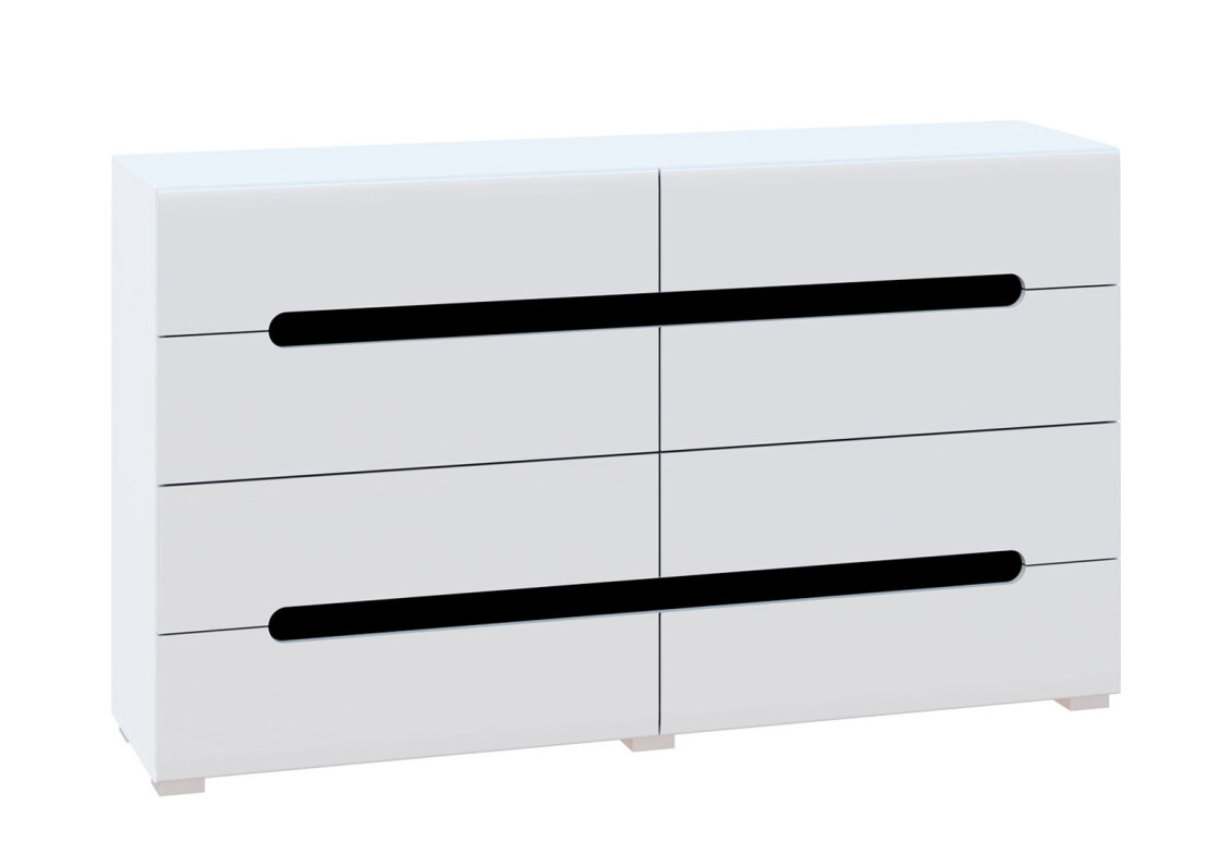Комод Бянко з 8 шухлядами 160 см Білий з чорною вставкою 2