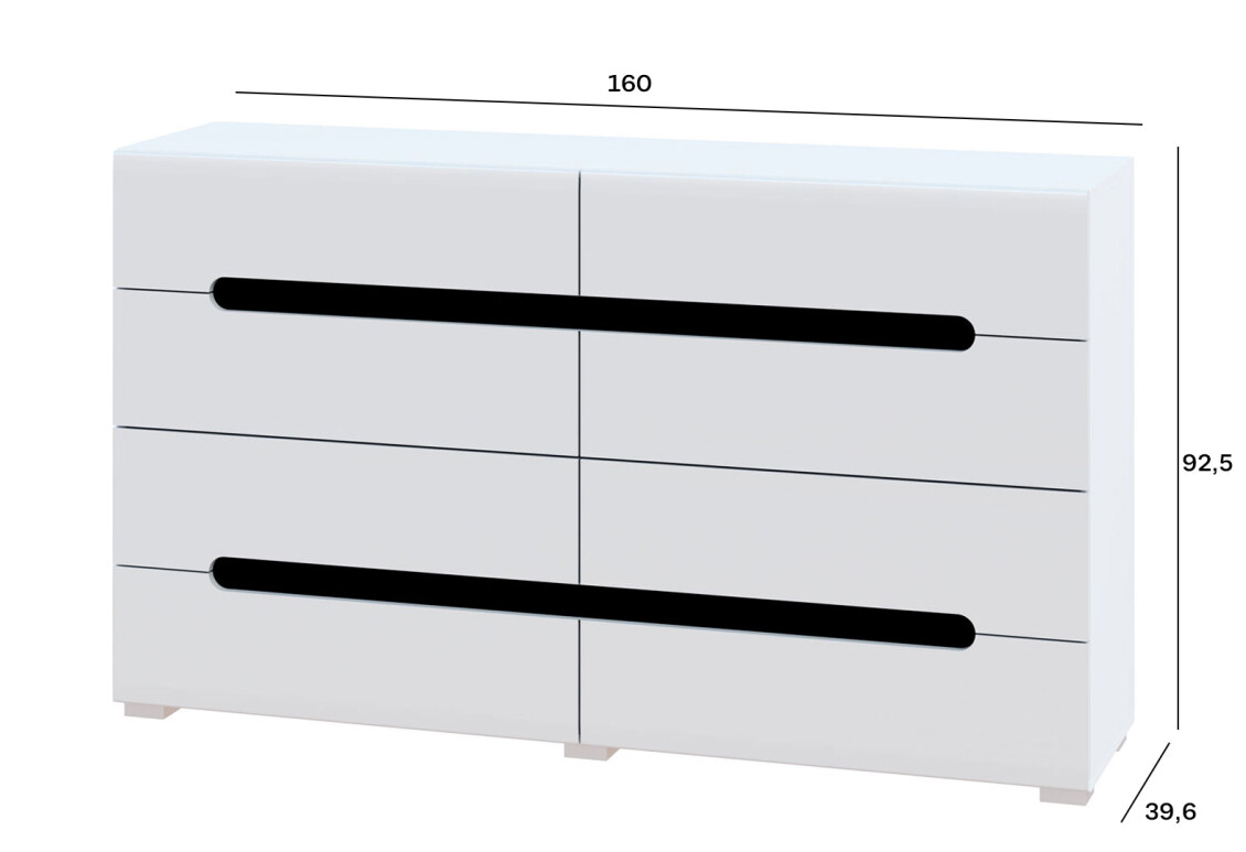 Комод Бянко з 8 шухлядами 160 см Білий з чорною вставкою 3