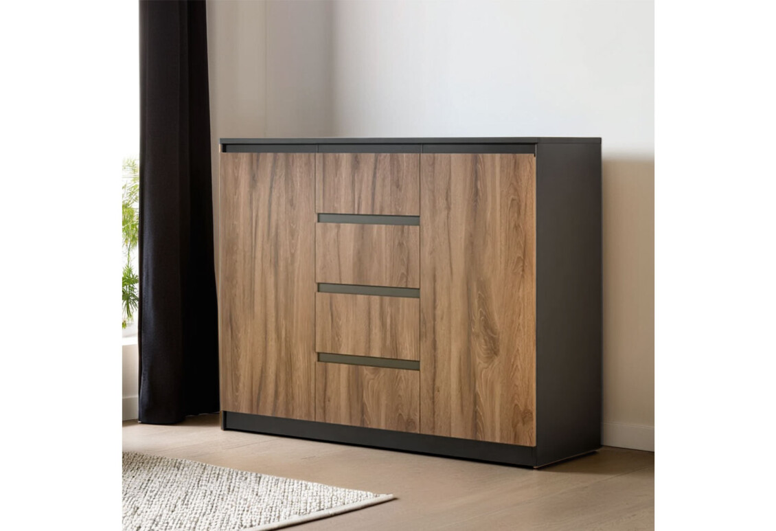 Комод Фріда з 2 дверками і 4 шухлядами 120 см, чорний / дуб ліворно 2