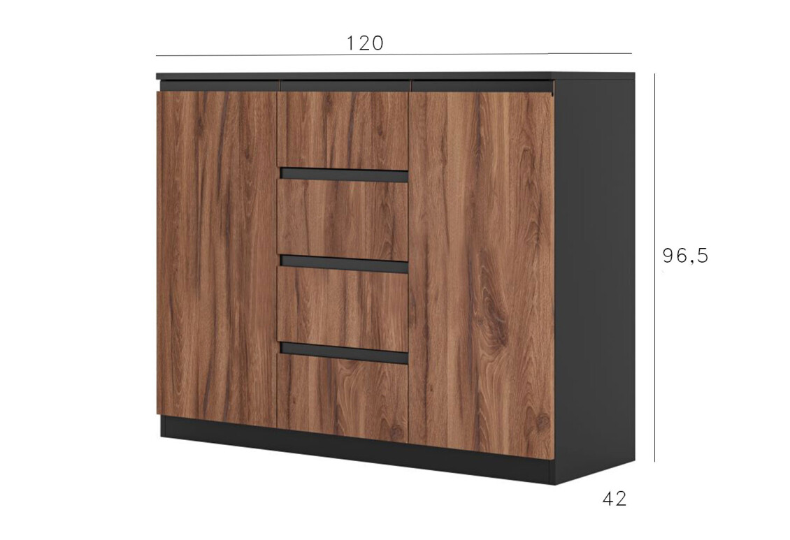 Комод Фріда з 2 дверками і 4 шухлядами 120 см, чорний / дуб ліворно 4