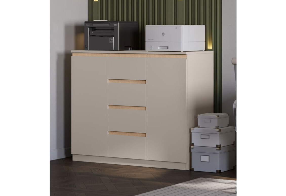 Комод Фріда з 2 дверками і 4 шухлядами 120 см, тоффі / дуб сонома 2