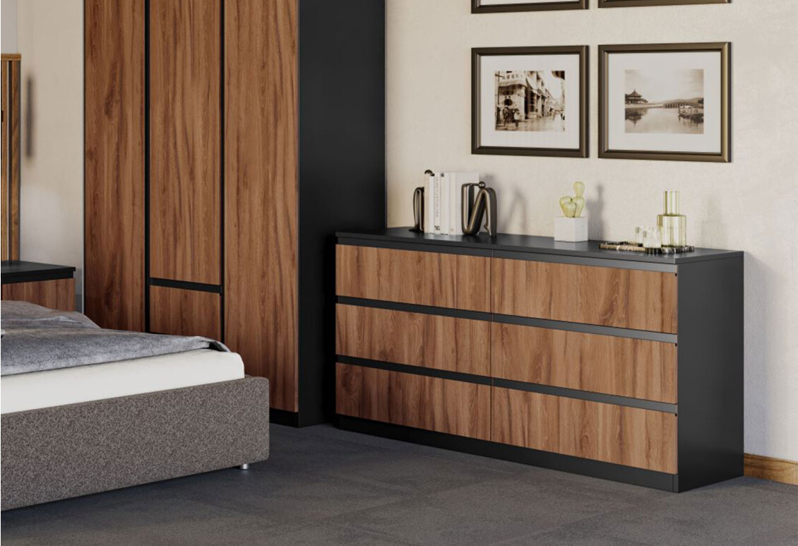 Комод Фріда з 6 шухлядами 140 см, чорний / дуб ліворно 2