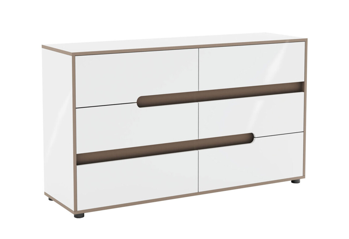 Комод Лінда з 6 шухлядами 140 см, Німфеа Альба, лак, вставки тоффі