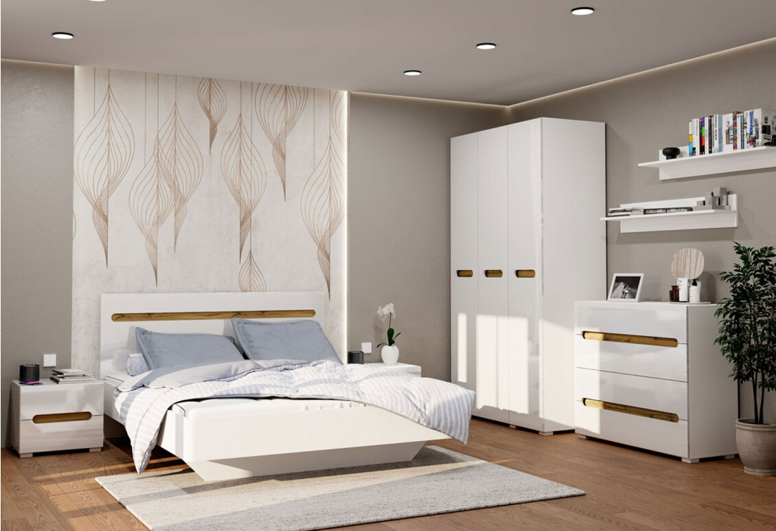 Ліжко Бянко (без вкладу) 160х200 см, Біле з вставкою дуб аппалачі 2